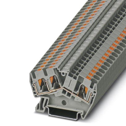 Phoenix Contact Multi-Conductor - Desk Design Terminal Block; PTS 4-TWIN ; 30A; 600V; 1-Level; #24 - #10; Push-In Connection; Green-Yellow